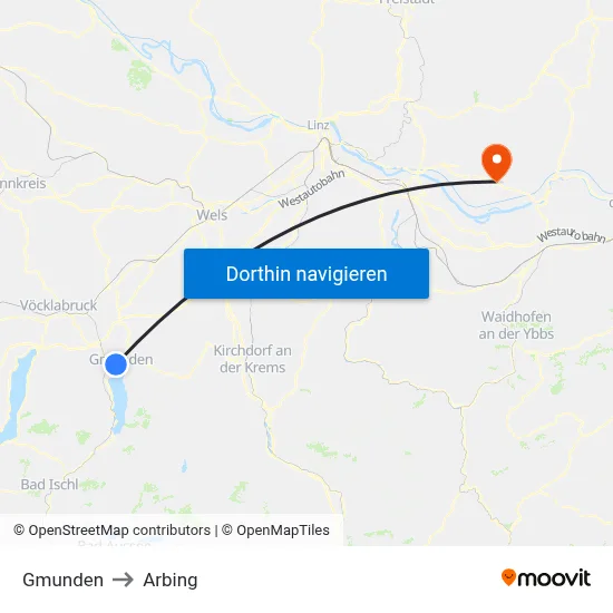 Gmunden to Arbing map