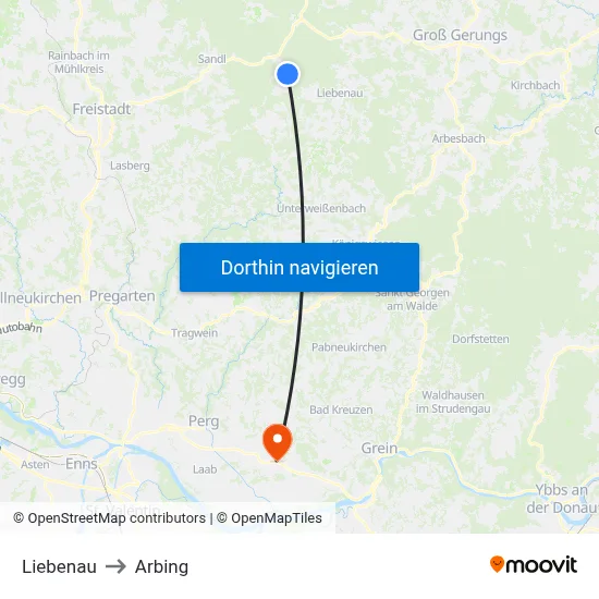 Liebenau to Arbing map