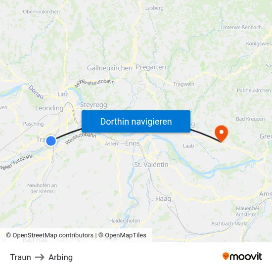 Traun to Arbing map