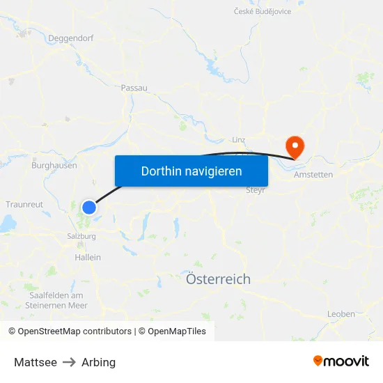 Mattsee to Arbing map