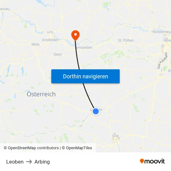 Leoben to Arbing map