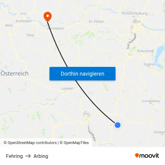 Fehring to Arbing map
