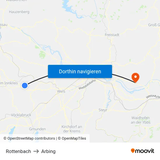Rottenbach to Arbing map