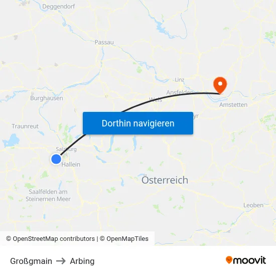 Großgmain to Arbing map
