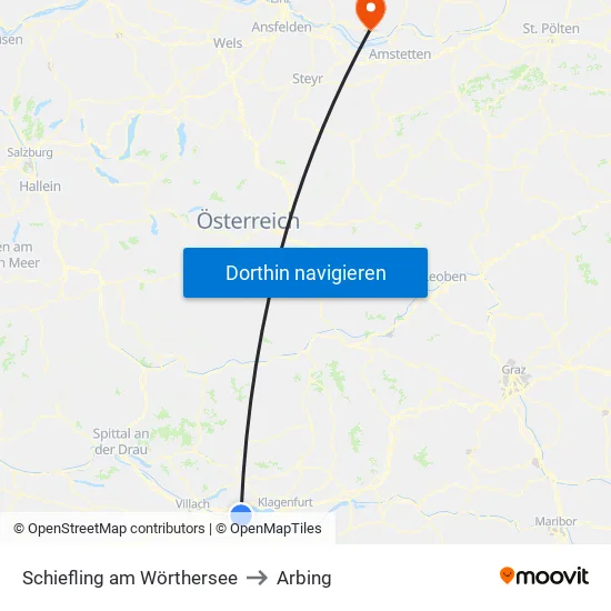 Schiefling am Wörthersee to Arbing map