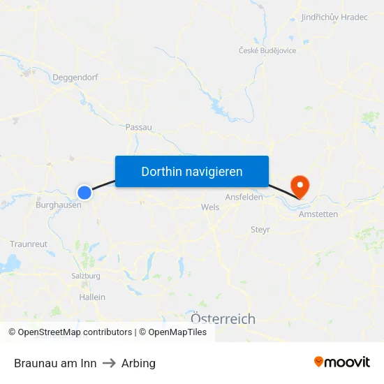 Braunau am Inn to Arbing map