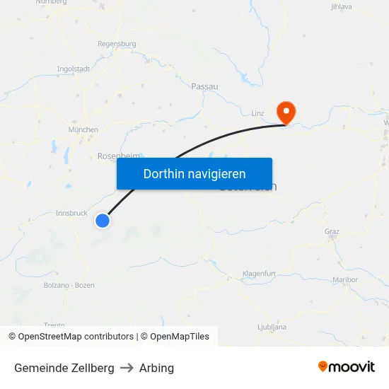 Gemeinde Zellberg to Arbing map
