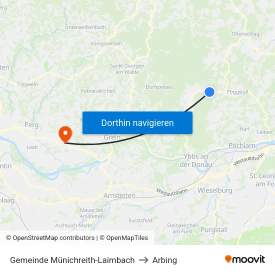 Gemeinde Münichreith-Laimbach to Arbing map