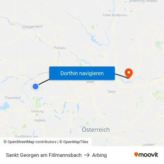 Sankt Georgen am Fillmannsbach to Arbing map