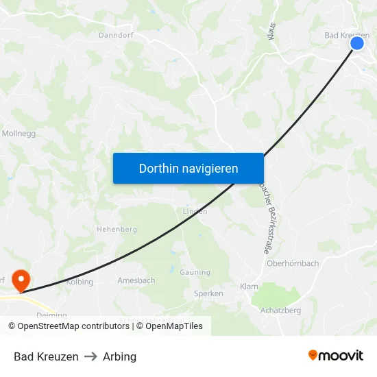 Bad Kreuzen to Arbing map
