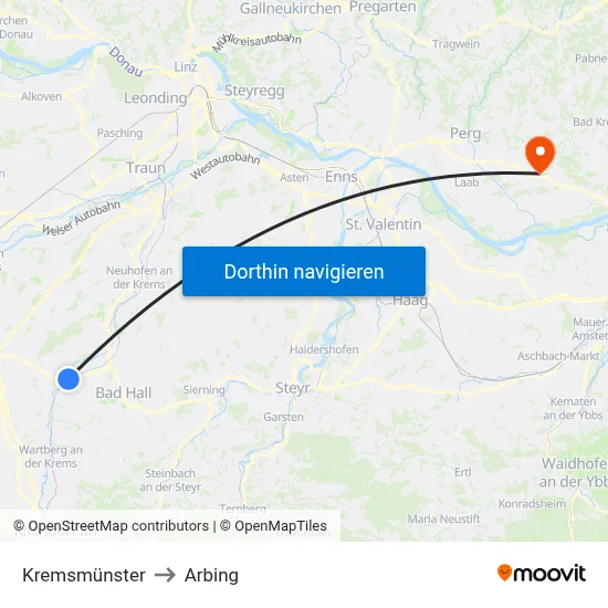 Kremsmünster to Arbing map
