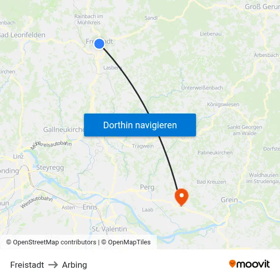 Freistadt to Arbing map