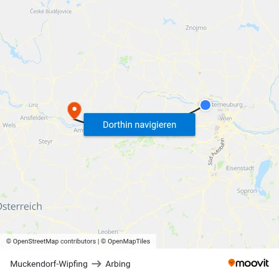 Muckendorf-Wipfing to Arbing map