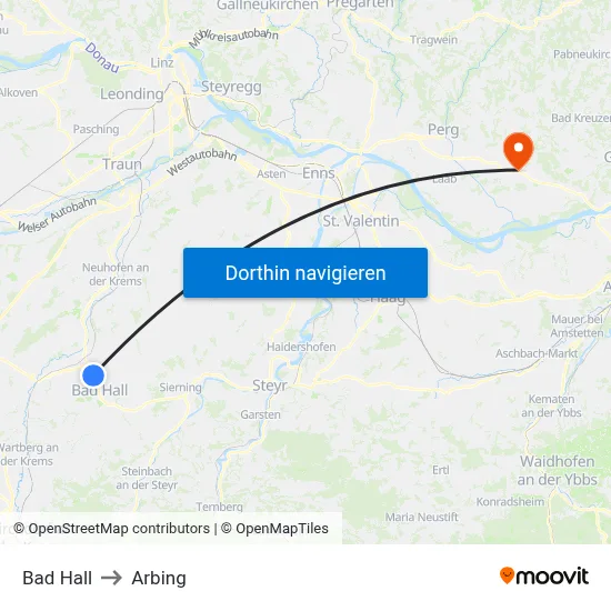 Bad Hall to Arbing map