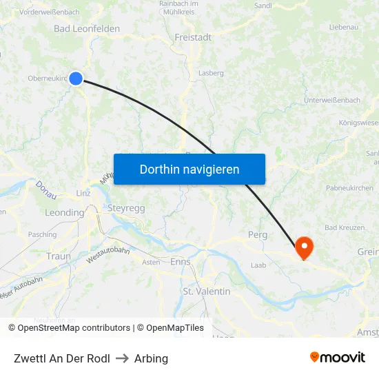 Zwettl An Der Rodl to Arbing map