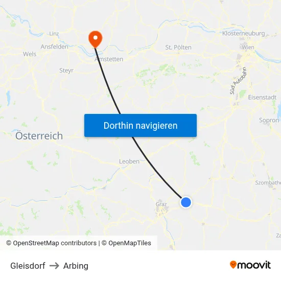 Gleisdorf to Arbing map