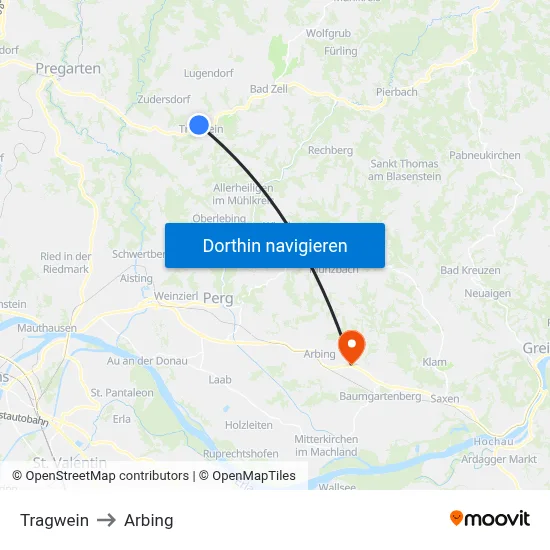 Tragwein to Arbing map