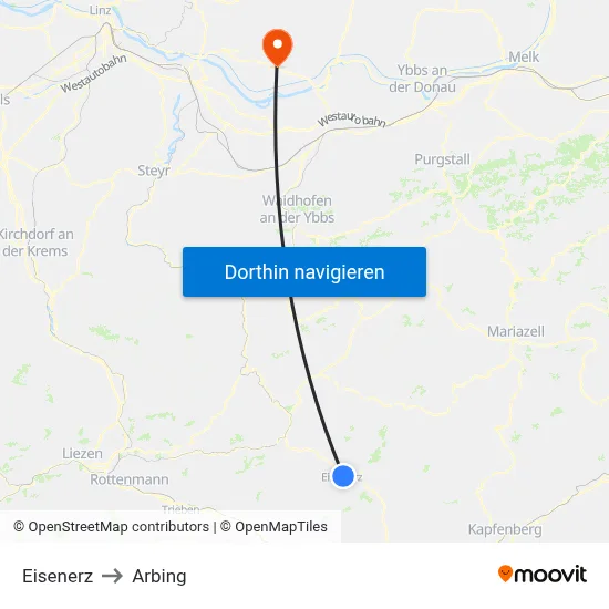 Eisenerz to Arbing map