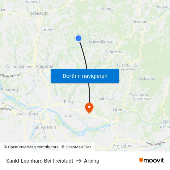 Sankt Leonhard Bei Freistadt to Arbing map