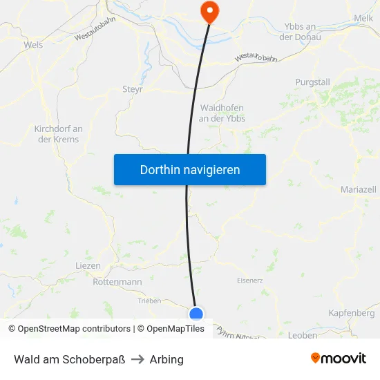 Wald am Schoberpaß to Arbing map