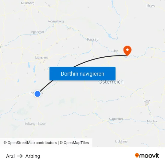 Arzl to Arbing map
