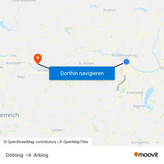 Döbling to Arbing map