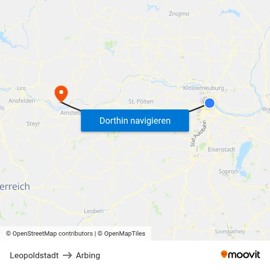 Leopoldstadt to Arbing map