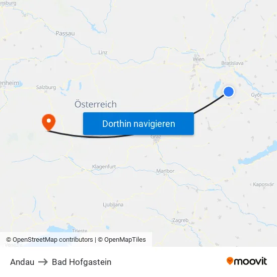 Andau to Bad Hofgastein map