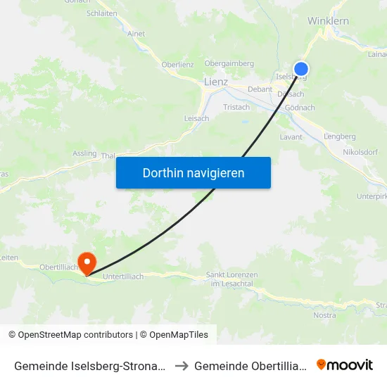 Gemeinde Iselsberg-Stronach to Gemeinde Obertilliach map
