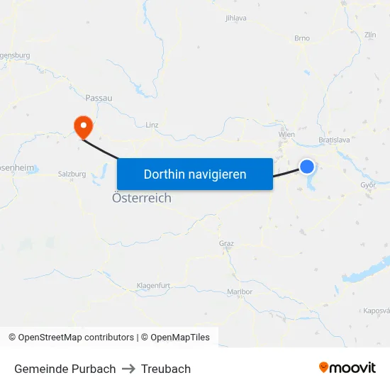 Gemeinde Purbach to Treubach map