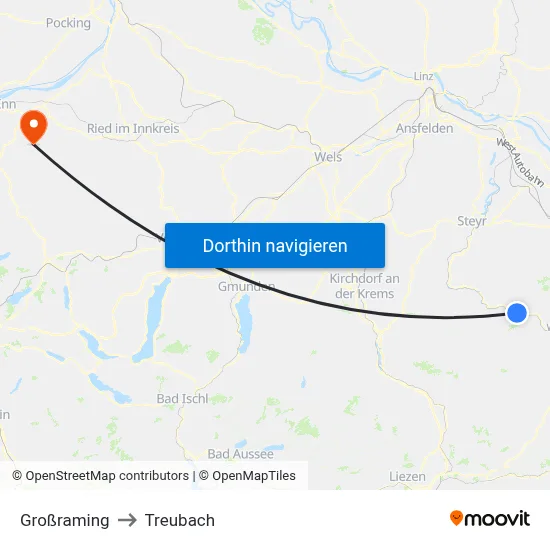 Großraming to Treubach map