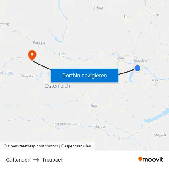 Gattendorf to Treubach map
