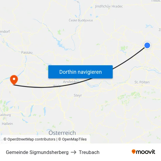 Gemeinde Sigmundsherberg to Treubach map