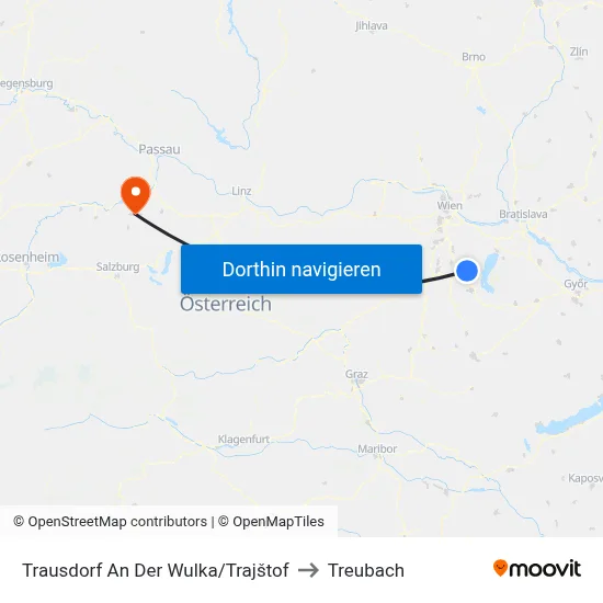 Trausdorf An Der Wulka/Trajštof to Treubach map