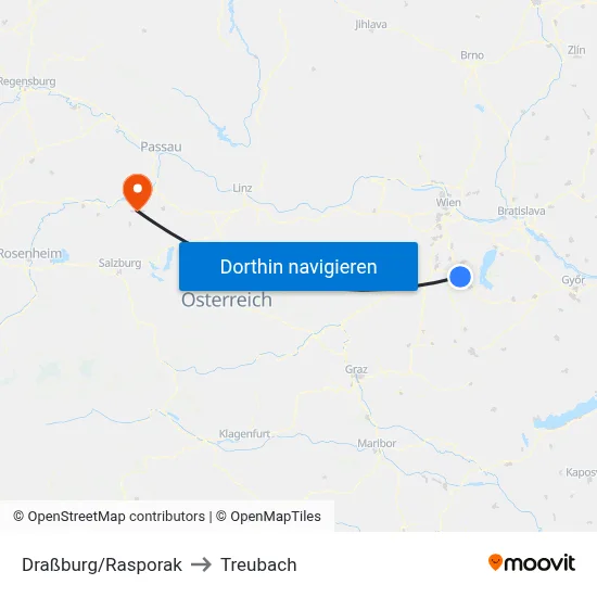 Draßburg/Rasporak to Treubach map