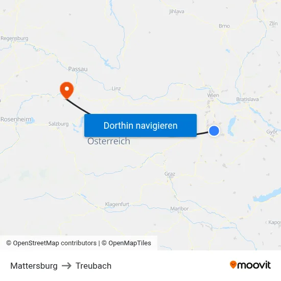 Mattersburg to Treubach map