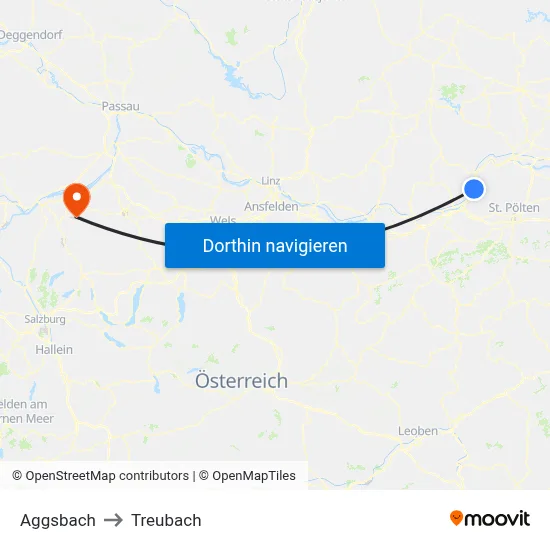 Aggsbach to Treubach map
