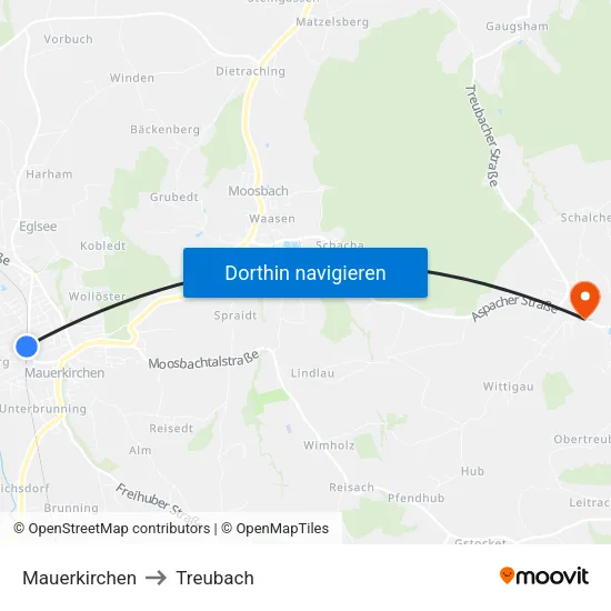 Mauerkirchen to Treubach map