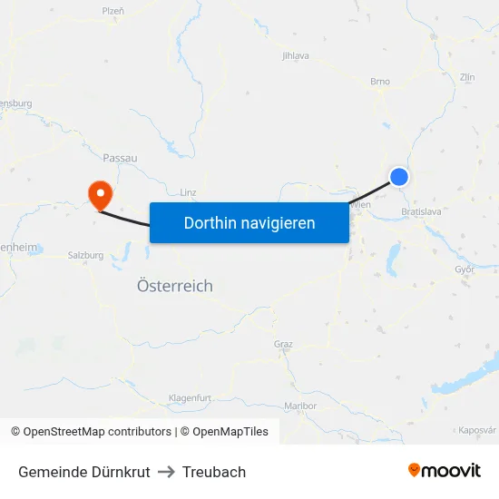Gemeinde Dürnkrut to Treubach map