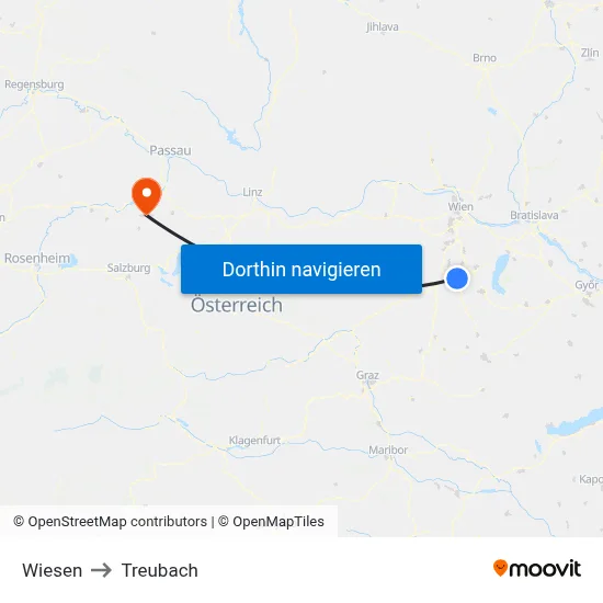 Wiesen to Treubach map