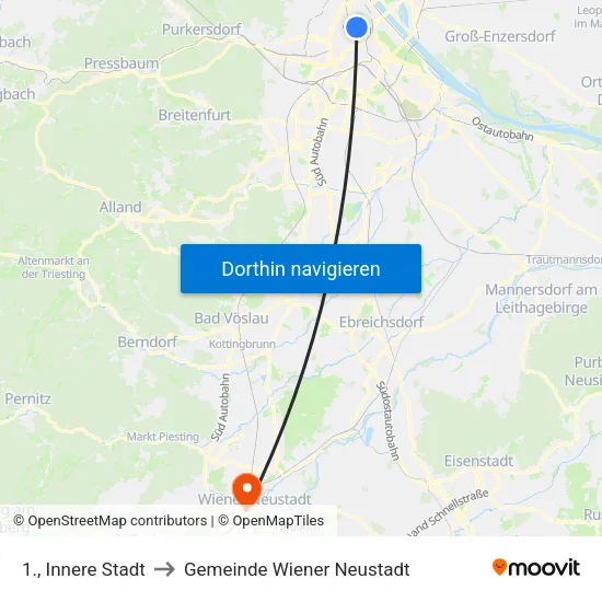 1., Innere Stadt to Gemeinde Wiener Neustadt map