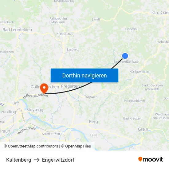 Kaltenberg to Engerwitzdorf map
