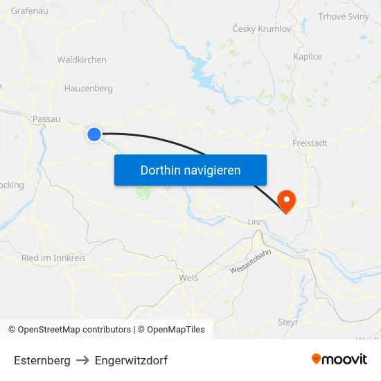 Esternberg to Engerwitzdorf map