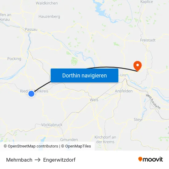 Mehrnbach to Engerwitzdorf map