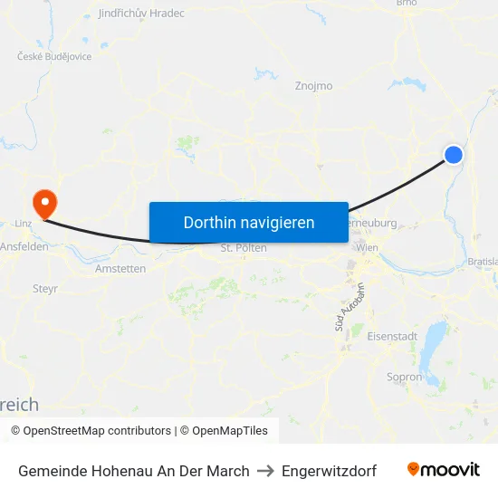 Gemeinde Hohenau An Der March to Engerwitzdorf map