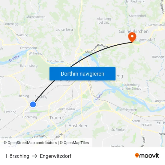 Hörsching to Engerwitzdorf map