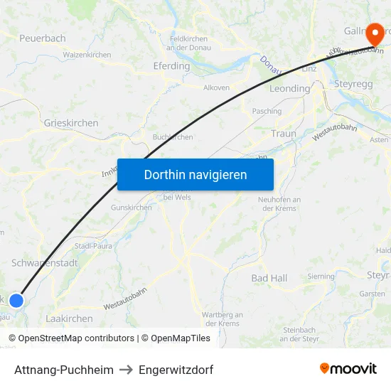 Attnang-Puchheim to Engerwitzdorf map