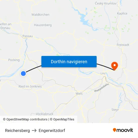 Reichersberg to Engerwitzdorf map