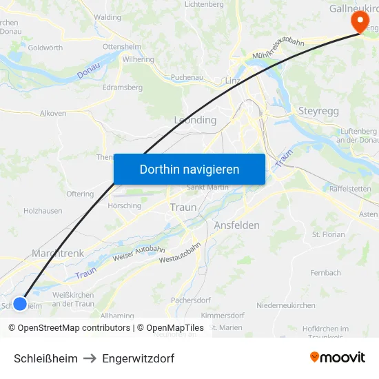 Schleißheim to Engerwitzdorf map