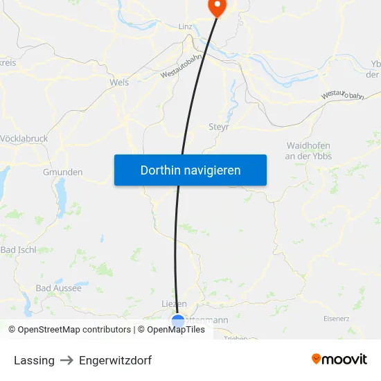Lassing to Engerwitzdorf map